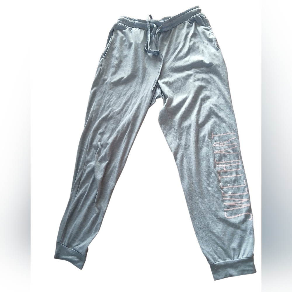 Rae Dunn Women's Size Small Light Gray Joggers with Text Detail